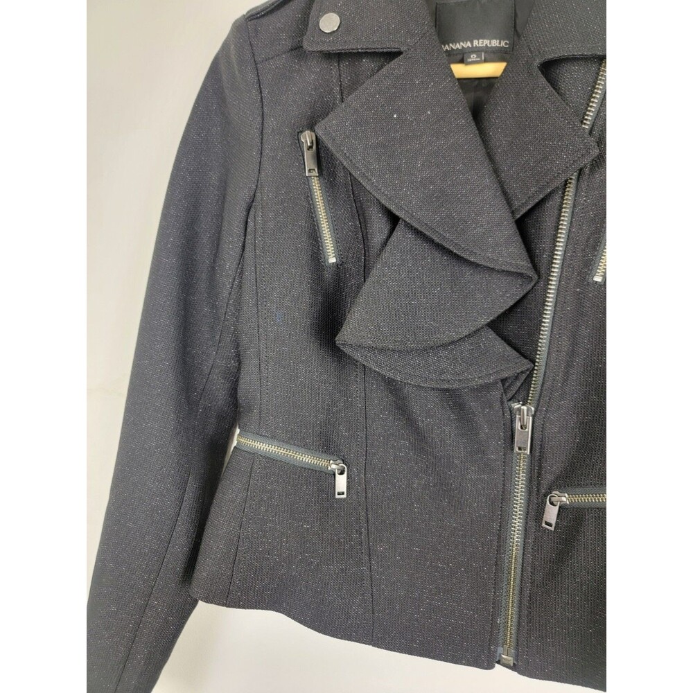Banana Republic Flounce Front Moto Jacket, Size 0 Black Preppy - Picture 4 of 11